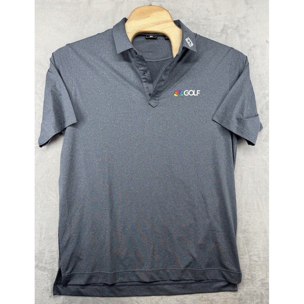 Footjoy Golf Polo Shirt NBC Sports Logo Blue Gray Collar FJ Men's Size L